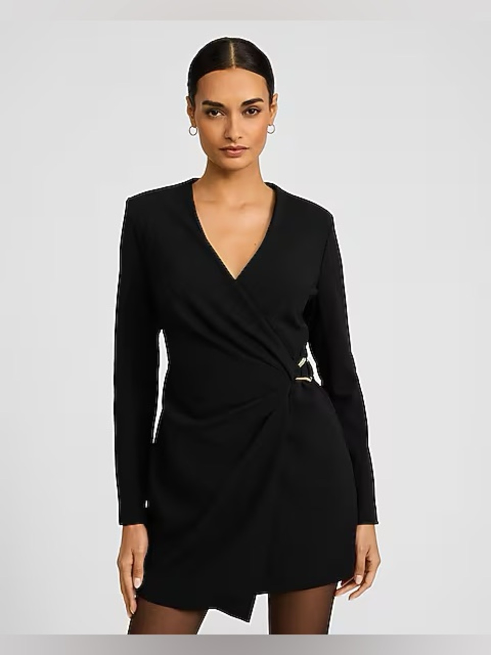 Express V-Neck Long Sleeve Hardware Wrap Mini Blazer Dress
